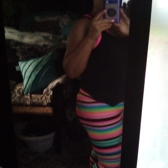 K-DEER rainbow neon striped leggings punk rock - Picture 11 of 16